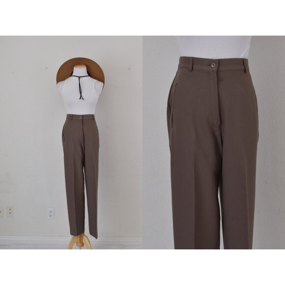 Vintage 80s Taupe Liz Baker Polyester‎ Trousers | 28-29 waist - Picture 1 of 10